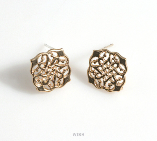 Unique Patterned Stud Earrings in Matt Rhodium, Oriental Patterned Ear Studs, Strip Woven Stud Earrings / MMRH-605-E