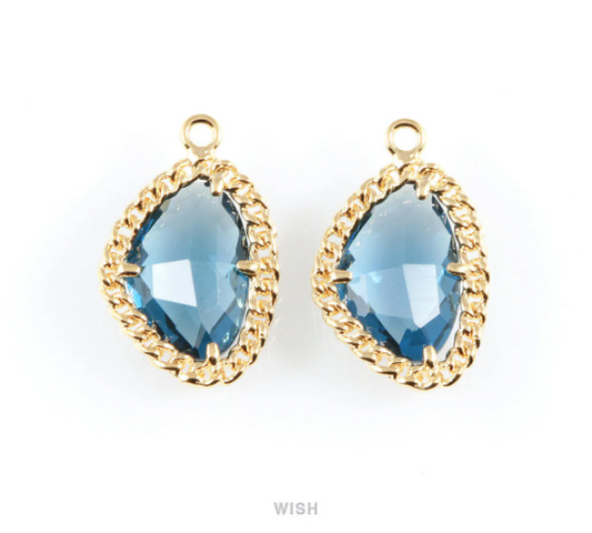 Montana Blue Triangle Shape Pendants in Gold, Framed Triangle Charms / GMBG-034-P