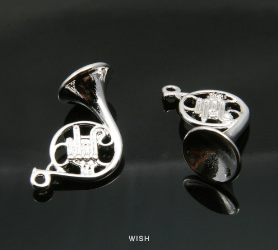 French Horn Pendants in Gold, Musical Instrument Charms /MG-327-P