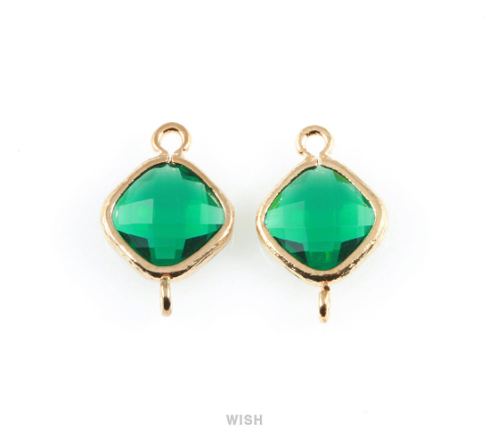Emerald Rhombus Glass Connector in Rhodium, Framed Rhombus Connector / GEMRH-021-P