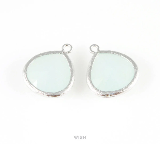 Alice Blue Faceted Glass Charm in Matte Gold, Framed Drop Glass Bead / GABMG-001-P
