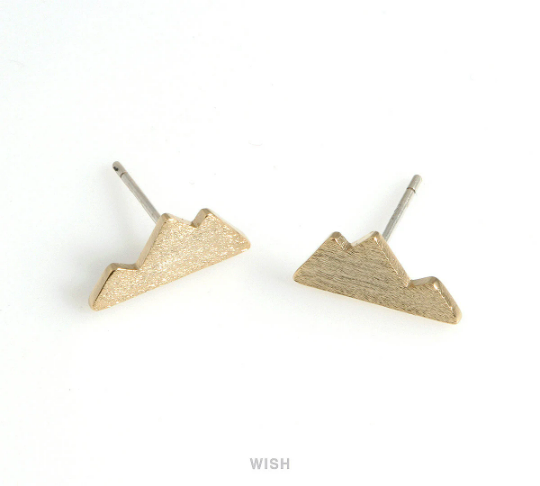 Mountain Stud Earrings in Matte Rhodium, 3 Peak Mountain Ear Studs / MMRH-489-E