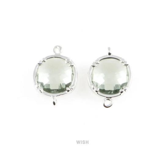 Charcoal Round Glass Connectors in Gold, Framed Glass Gem / GCCG-018-P (Medium)