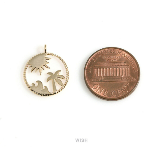 Tropical Circle Pendants in Gold, Tropical Jewelry Charm /MG-505-P