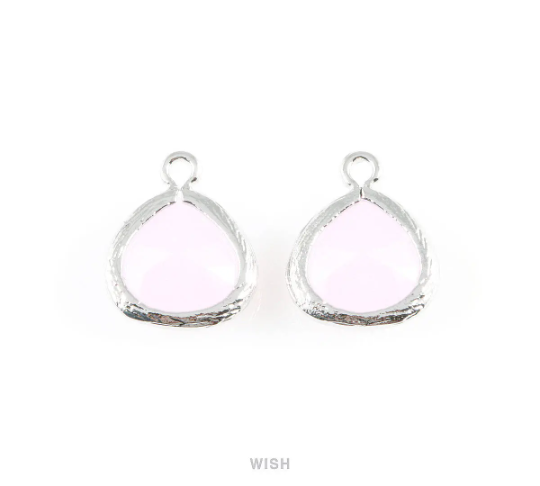 Rose Quartz Faceted Glass Charm in Gold, Framed Glass Gem / GRQG-003-P (Small)