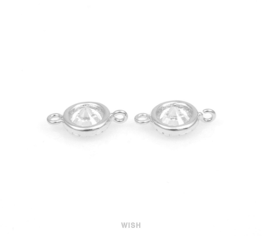 Round Cubic Zirconia Connectors in Rhodium, Round Cubic Zirconia / CRH-028-C (4pcs)