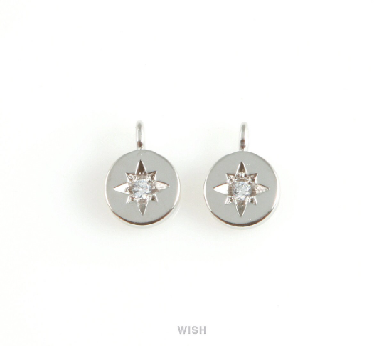 North Star Cubic Zirconia Disc Pendant in Matt Rhodium, Star Charm / MMRH-408-P