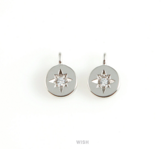 North Star Cubic Zirconia Disc Pendant in Matt Rhodium, Star Charm / MMRH-408-P