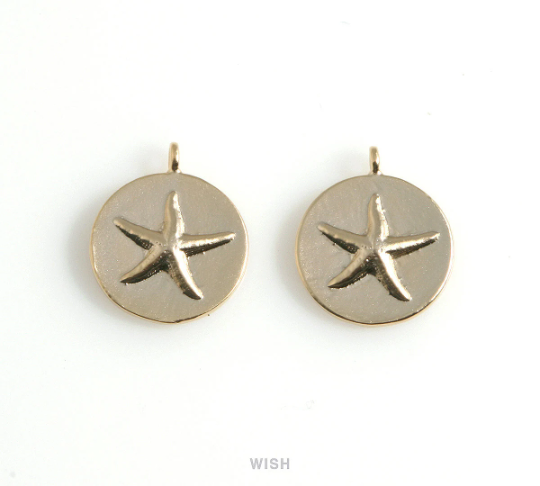 Starfish Disc in Matt Rhodium, Starfish in Coin Charm / MMRH-463-P