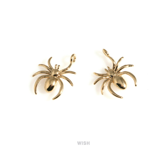 Solid Spider Pendants in Rhodium, Spider Charms / MRH-695-P