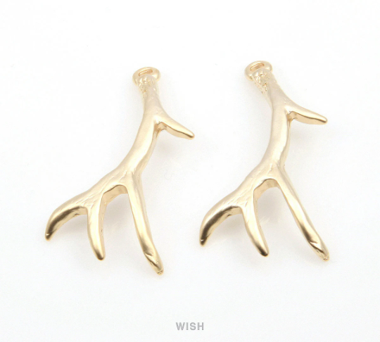 Deer Antler Pendant in Matte Rhodium, Antler Charm / MMRH-328-P