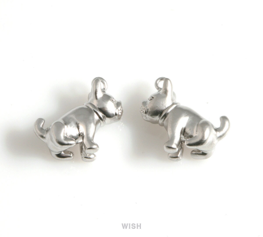 French Bulldog Pendants in Matte Rhodium, Bulldog Charm / MMRH-565-P