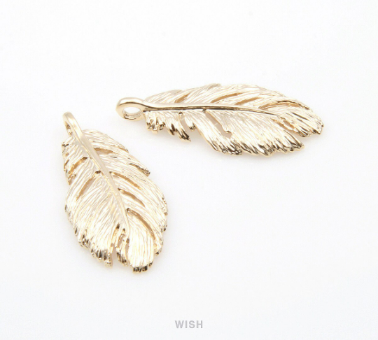 Feather Pendant in Matte Rhodium, Textured Feather Charm / MMRH-238-P