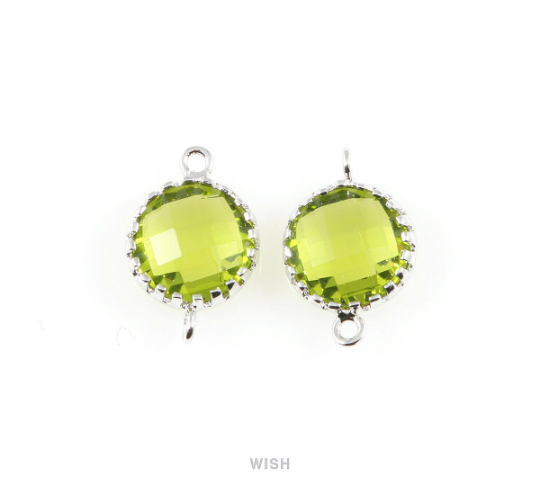 Dark Apple Faceted Glass Connector in Gold, Framed Round Connector / GDAG-008-P