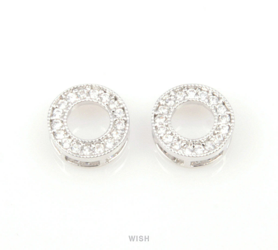 2 pcs 17 Round Cubic Zirconia in Rhodium Circle, Round Shape Cubic Zirconia / CRH-019-P