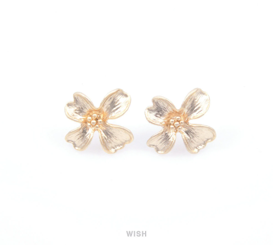 Orchid Flower Stud Earrings in Matte Gold, Flower Earposts / MMG-059-E