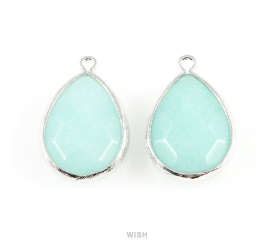 Mint Synthetic Stone Charms in Gold, Framed Teardrop Pendant / SMTG-010-P