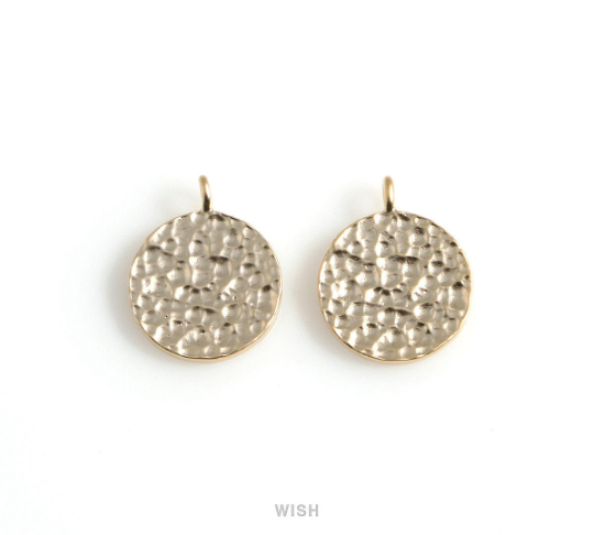 Hammered Disc Pendants in Matte Rhodium, Hammered Coin Charm / MMRH-500-P