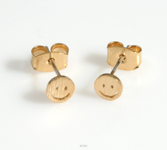 Smile Face Stud Earrings in Matte Rhodium, Smile Face Earrings / MMRH-620-E