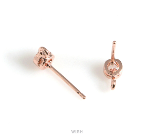 Round Cubic Zirconia Stud Earrings in Rose Gold , CZ Stud Earrings / CRG-050-E (4pcs)