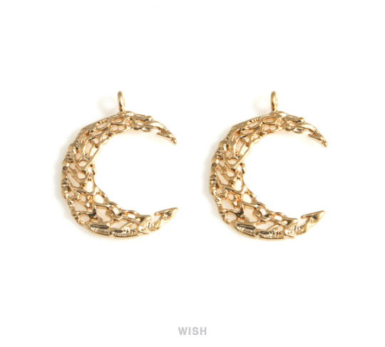 Mesh Crescent Pendants in Matte Gold, Large Crescent Charms / MMG-704-P