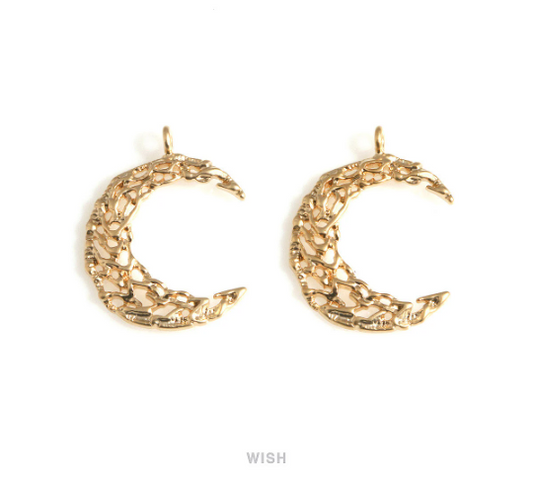 Mesh Crescent Pendants in Matte Gold, Large Crescent Charms / MMG-704-P