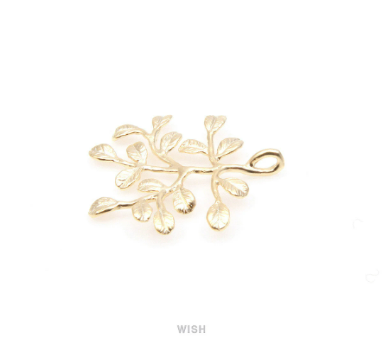 Leaves and Branch Pendant in Matte Gold, Tree Charm /MMG-258-P