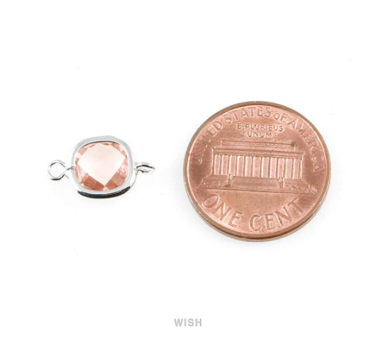 Clear Faceted Glass Connector in Rhodium, Square Framed Connector / GCLRH-041-P
