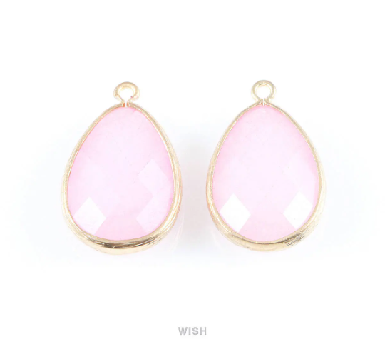 Pink Synthetic Stone Charms in Matte Rhodium, Framed Teardrop Pendant / SPKMRH-010-P