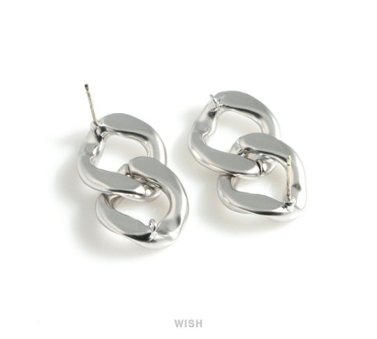 Chain Stud Earrings in Matte Rhodium, Chain Studs / MMRH-479-E (Large)