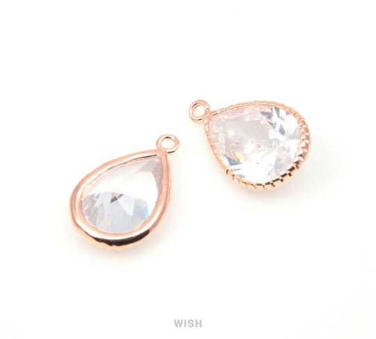 Pear Cubic Zirconia Pendants in Rose Gold, Drop Cubic Gem / CRG-034-P (Large)
