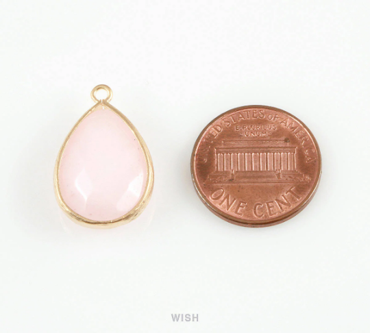 Jonquil Faceted Synthetic Stone Charms in Matte Gold, Framed Teardrop Pendant / SJQMG-010-P
