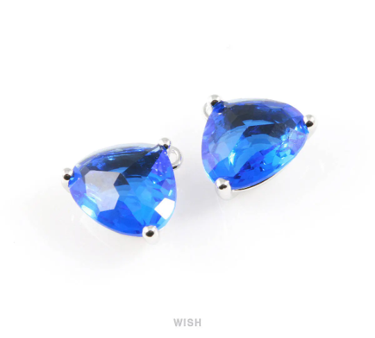 Cobalt Blue Pear Shape Glass Charm in Gold, Framed Pendant / GCTG-042-P