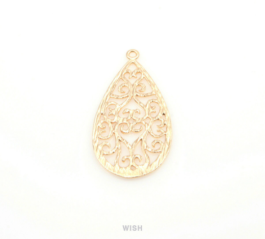 Oriental Pattern Teardrop Pendant in Matte Rhodium, Oriental Teardrop Charm / MMRH-194-P