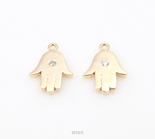 Cubic Zirconia Hamsa Pendant in Matte Rhodium, CZ Hamsa Charm / MMRH-305-P