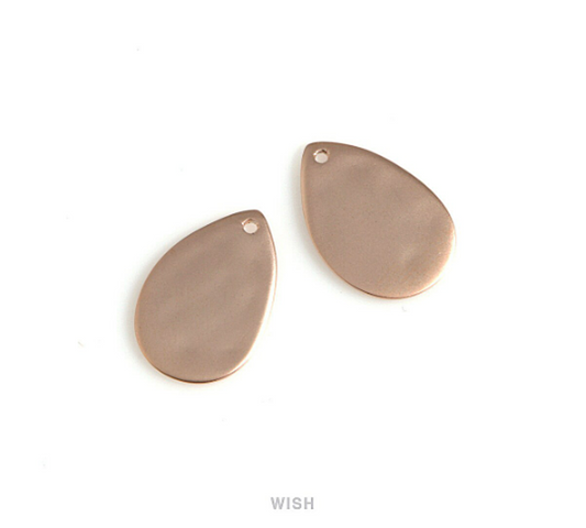 Small Hammered Drop Charm in Matte Rose Gold, Hammered Teardrop Pendants / MMRG-631-P