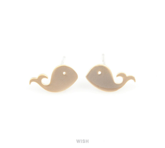 Whale Stud Earrings in Matte Rhodium, Whale Earposts /MMRH-104-E