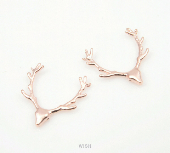 Reindeer Antler Pendants in Matte Rhodium, Antler Charm / MMRH-178-P