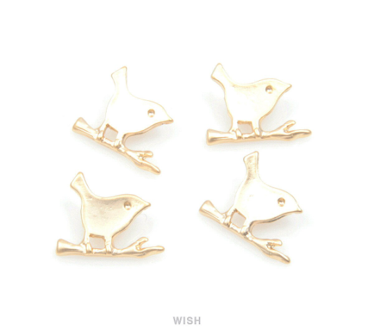 Small Bird on Twig Pendants in Matte Rhodium, Bird Charms / MMRH-112-P