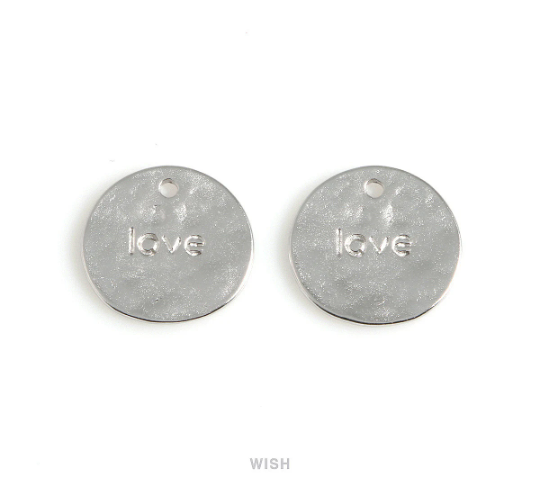 Love Engraving on Hammered Disc Pendants in Matte Gold, Love Hammered Coin Charm / MMG-533-P