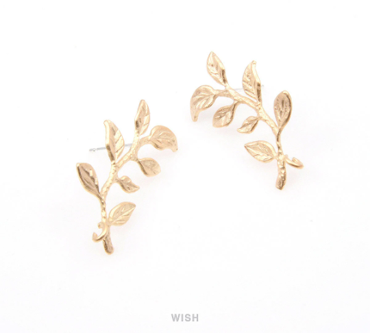 Leaves and Branch Stud Earrings in Matte Rhodium, Branch Ear Studs / MMRH-260-E