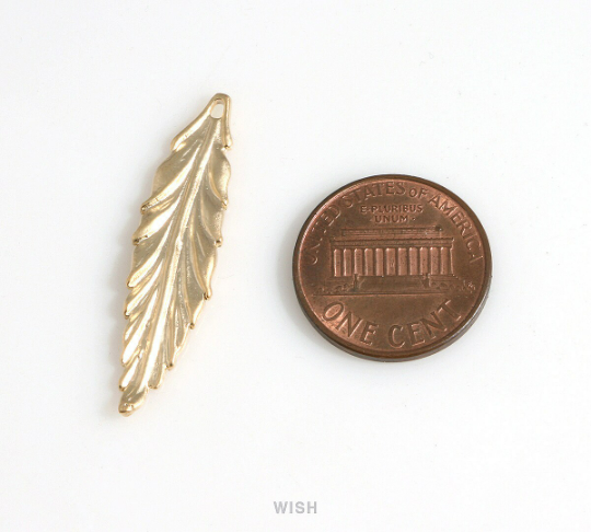 Small Feather Pendant in Matte Rhodium, Textured Feather Charm / MMRH-237-P2