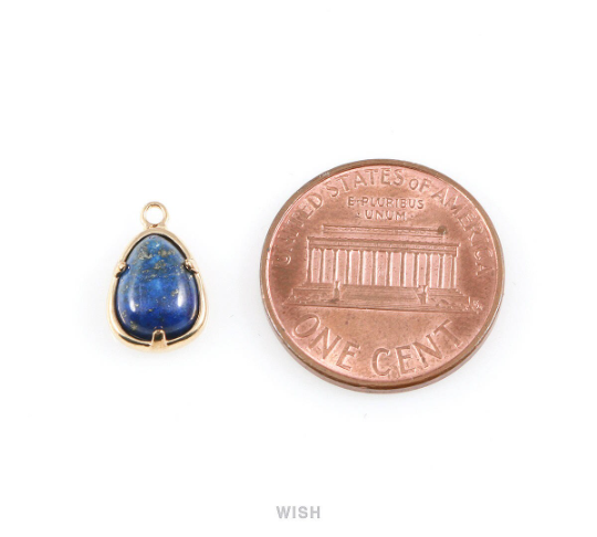 Lapis Lazuli Teardrop Stone Charm in Rhodium, Gemstone Framed Pendant / SLLRH-054-P