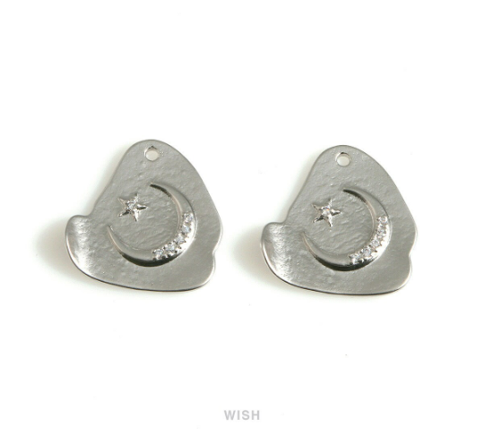 Star and Crescent in Cloud in Matte Gold, Star and Crescent Cubic Zirconia Charms / MMG-668-P