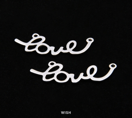 Love in Cursive Letter Pendants in Matte Gold, Cursive Script Charms / MMG-113-P