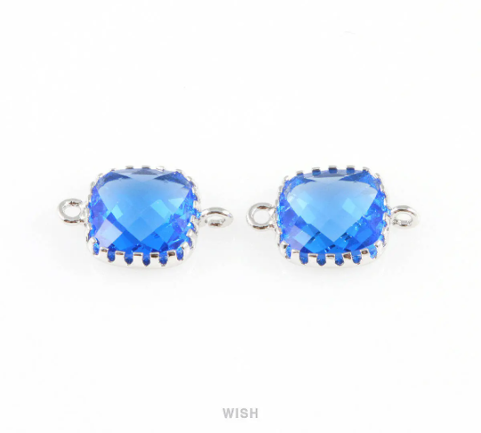 Cobalt Blue Faceted Glass Connector in Gold, Framed Square Connector / GCTG-007-P