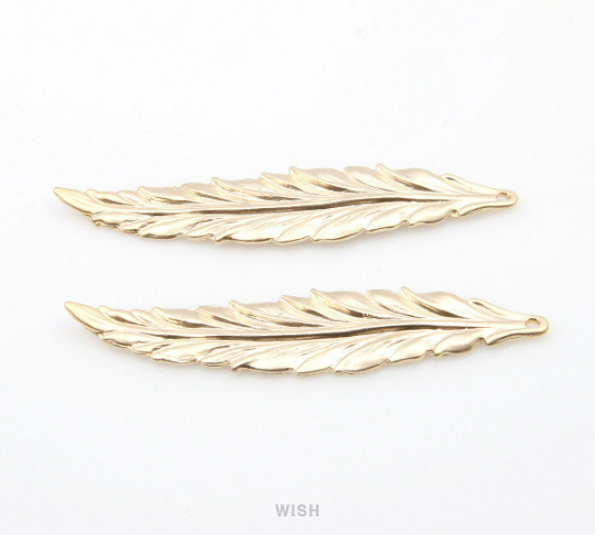 Large Feather Pendant in Matte Rhodium, Textured Feather Charm / MMRH-237-P