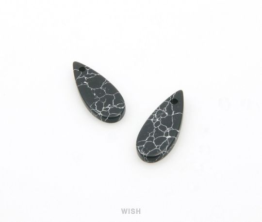 Black Marble Teardrop Stone Charm, Gemstone Pendant / SBM-079-P