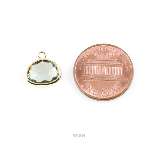 Rose Quartz Oval Glass Charm in Gold, Glass Framed Pendant / GRQG-039-P