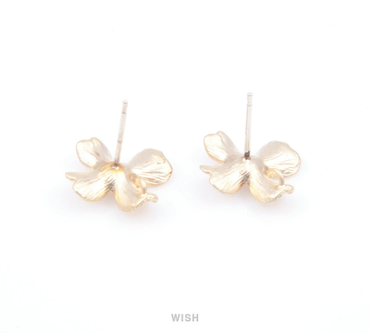 Orchid Flower Stud Earrings in Matte Gold, Flower Earposts / MMG-059-E